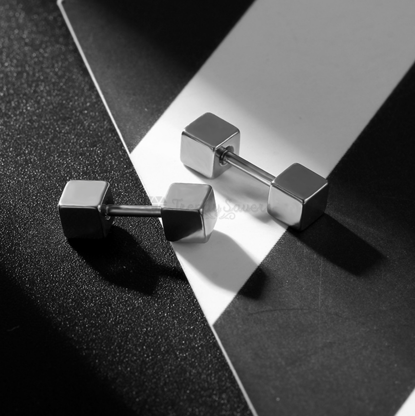 Hypoallergenic 4MM Stainless Steel Silver Square Cube Ear Piercing Stud Earrings