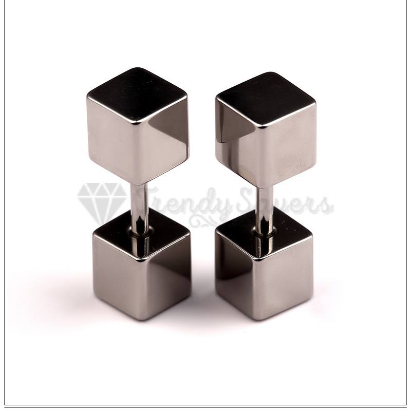 Hypoallergenic 4MM Stainless Steel Silver Square Cube Ear Piercing Stud Earrings