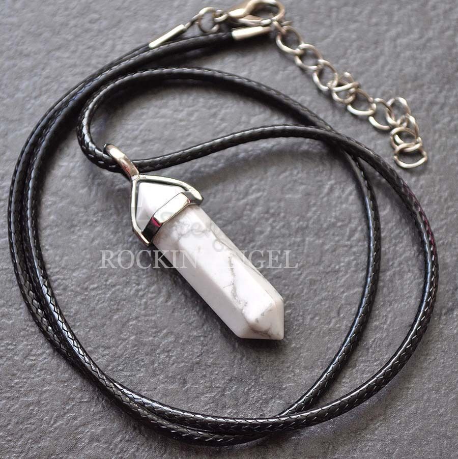 Healing Point Pendant Quartz Bullet Shape Chakra Reiki White Howlite Necklace
