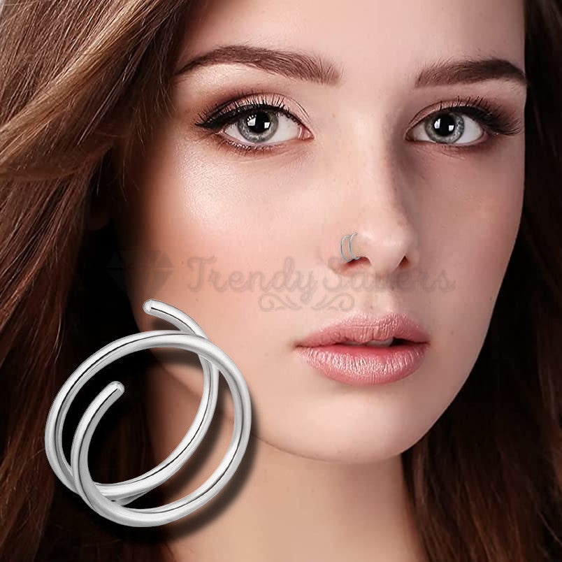 1pc Surgical Steel Thin Nose Ring Double Spiral Hoop Tragus Daith Piercing 10MM