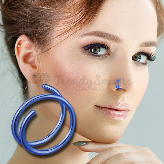 6MM Surgical Steel Blue Double Spiral Nose Ring Ear Piercing Hoop Earrings 1pc