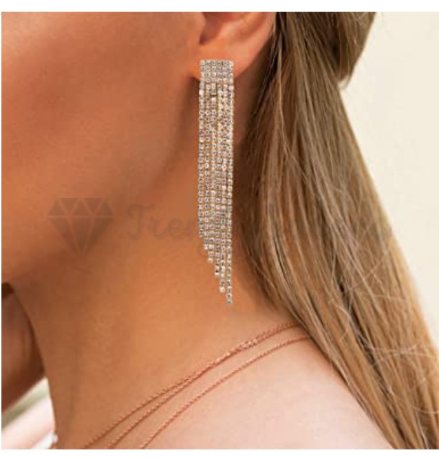 Gold Plated Dangle Hanging Crystal Tassel Long Drop Earrings Sterling Silver UK