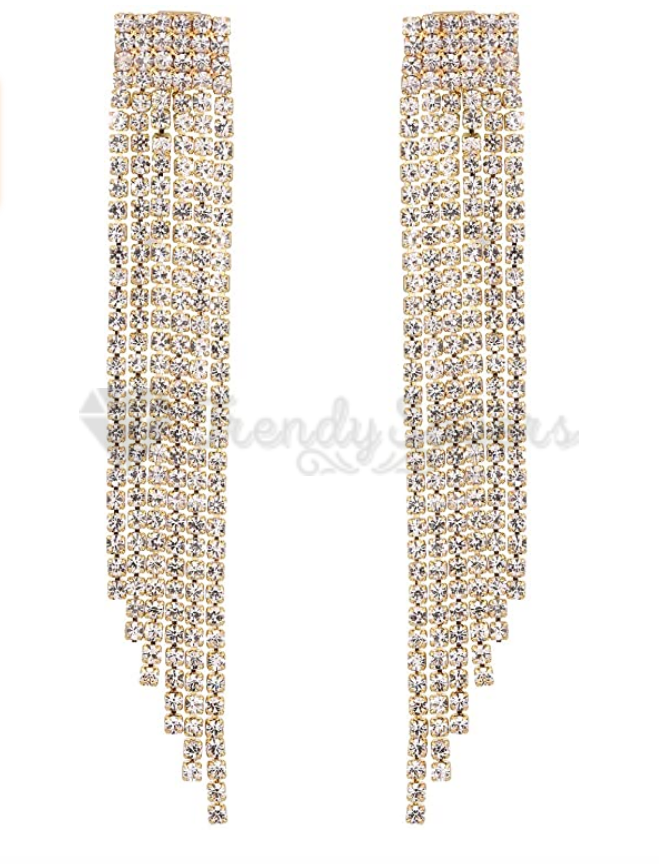 Gold Plated Dangle Hanging Crystal Tassel Long Drop Earrings Sterling Silver UK