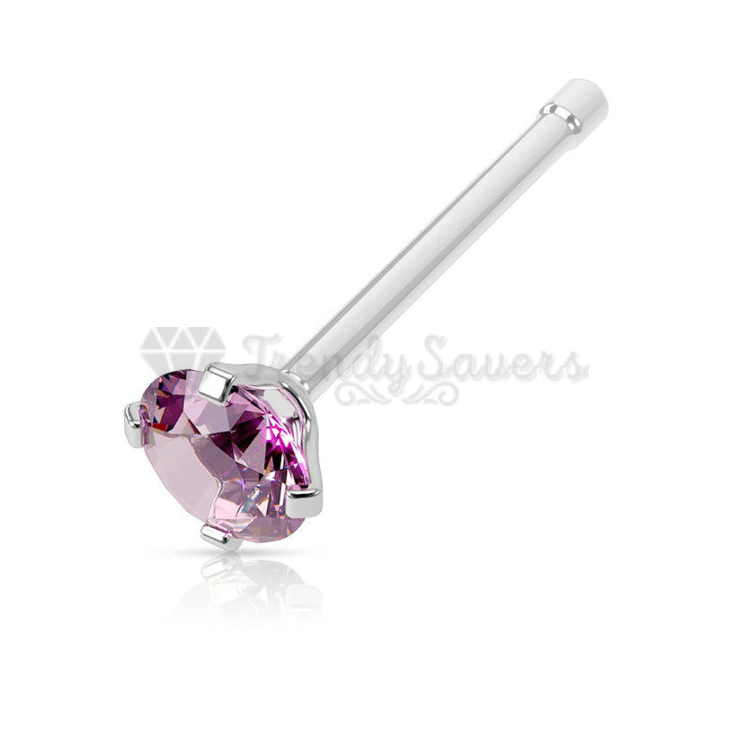 Pure 925 Sterling Silver Pink Gem Nose Studs Rings Piercing Pin Body Jewelry 2MM