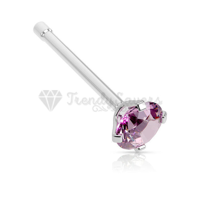 Pure 925 Sterling Silver Pink Gem Nose Studs Rings Piercing Pin Body Jewelry 2MM