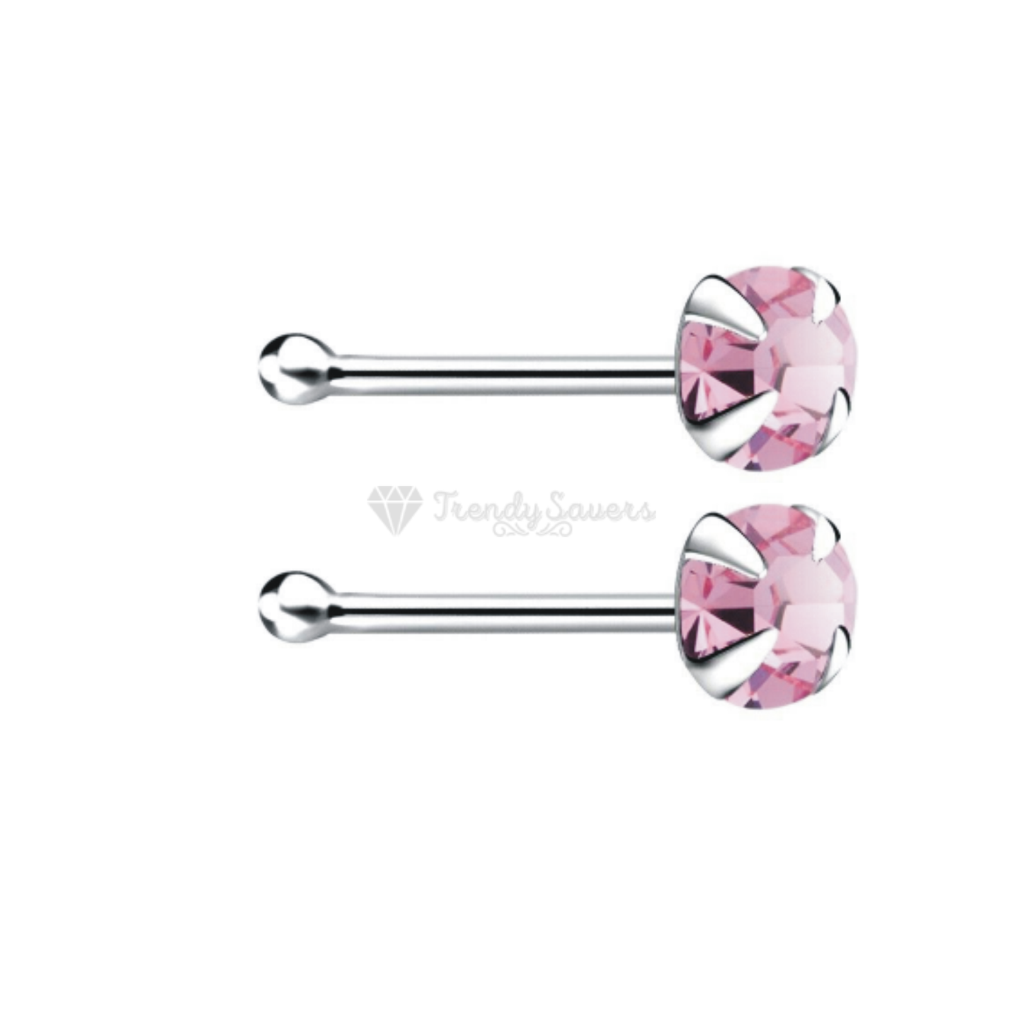 Pure 925 Sterling Silver Pink Gem Nose Studs Rings Piercing Pin Body Jewelry 2MM