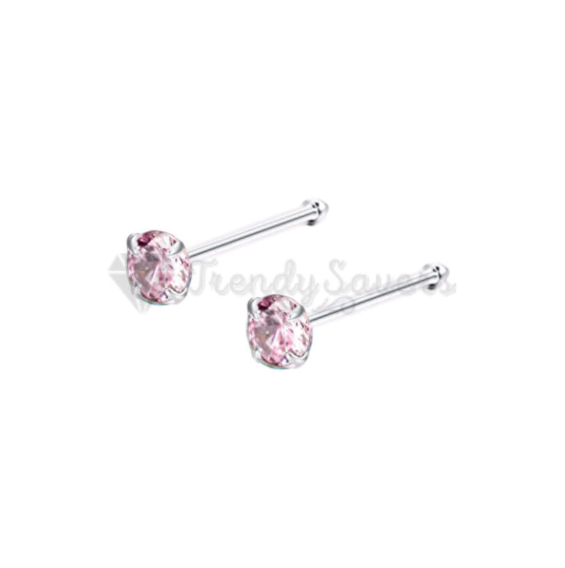 3MM Cute Pink Crystal Gemstone Threadless Nose Ring Hoop Piercing Stud Jewelry