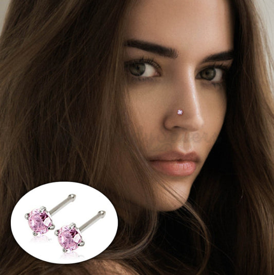 3MM Cute Pink Crystal Gemstone Threadless Nose Ring Hoop Piercing Stud Jewelry