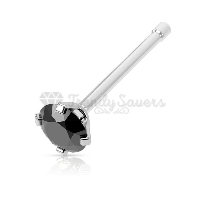 2MM Black Cubic Zirconia Crystal Real Sterling Silver Nose Small Studs Bone End