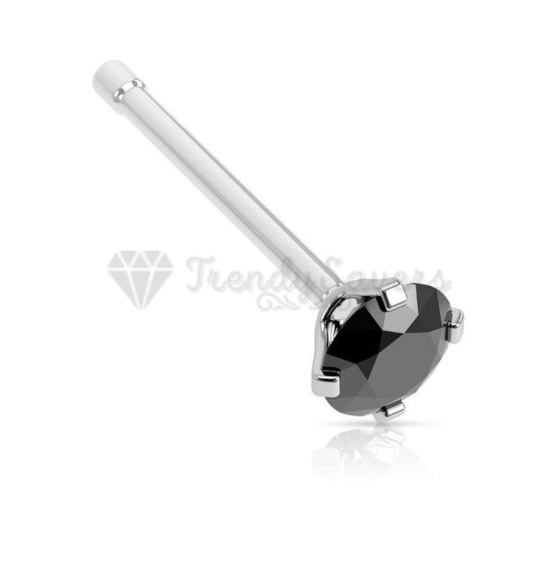 2MM Black Cubic Zirconia Crystal Real Sterling Silver Nose Small Studs Bone End