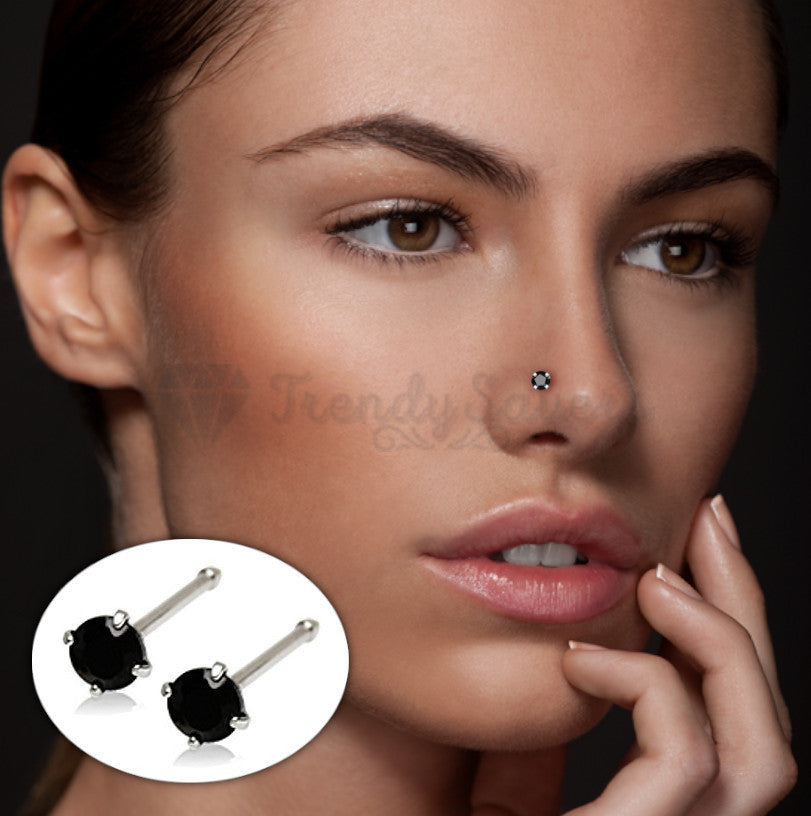 3MM Black Round Crystal Real 925 Sterling Silver Pin Piercing Bone End Nose Stud