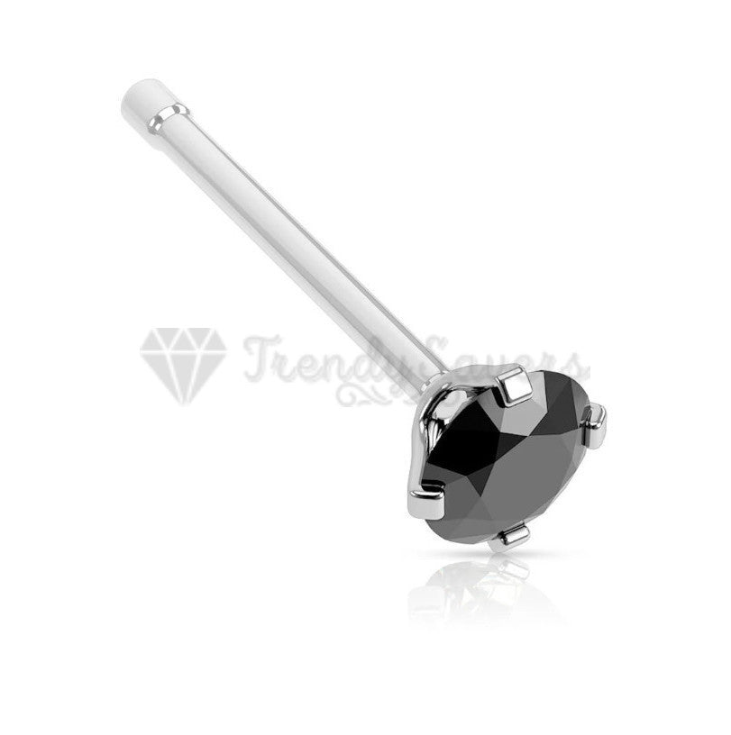3MM Black Round Crystal Real 925 Sterling Silver Pin Piercing Bone End Nose Stud