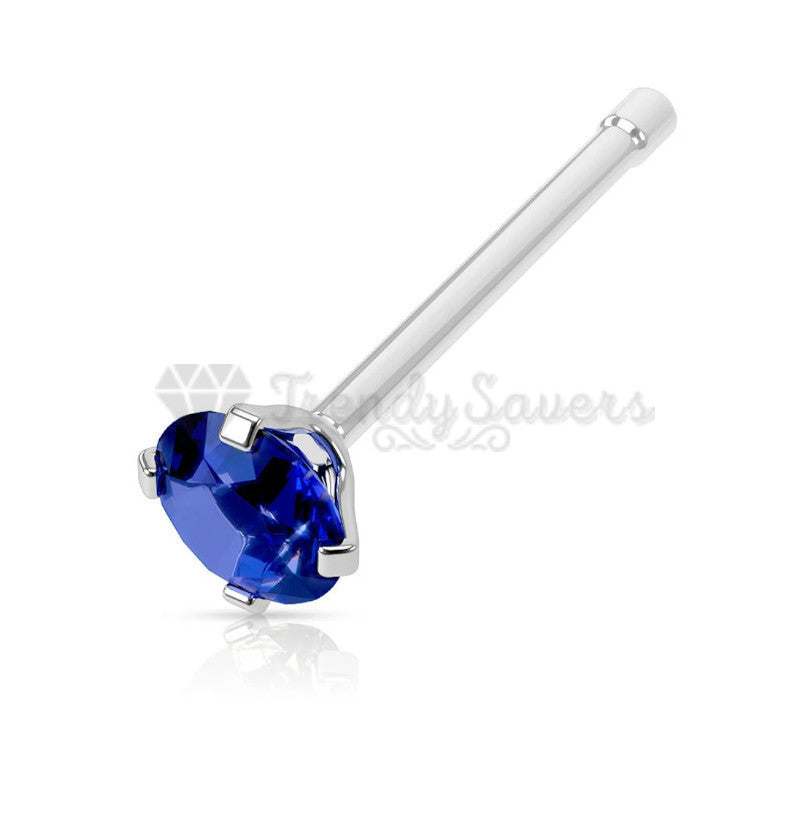 Blue Crystal Stone Nostril Stud Ring 2MM Tiny Round Nose Piercing Unisex Jewelry