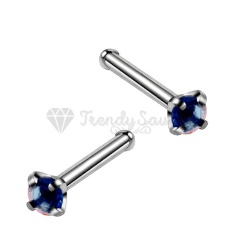 Blue Crystal Stone Nostril Stud Ring 2MM Tiny Round Nose Piercing Unisex Jewelry