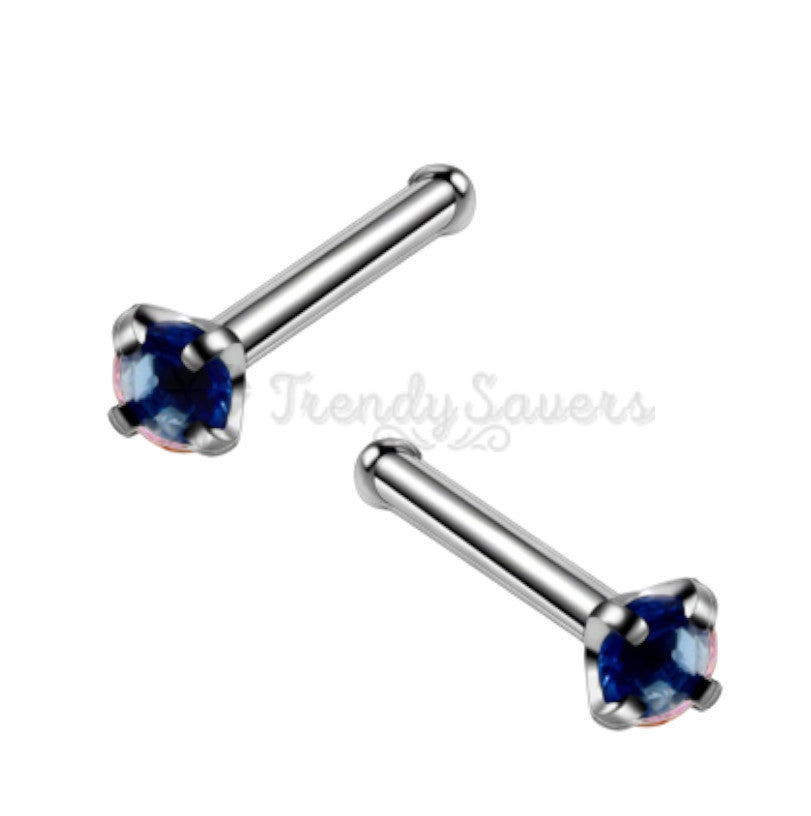 Blue Crystal Stone Nostril Stud Ring 2MM Tiny Round Nose Piercing Unisex Jewelry