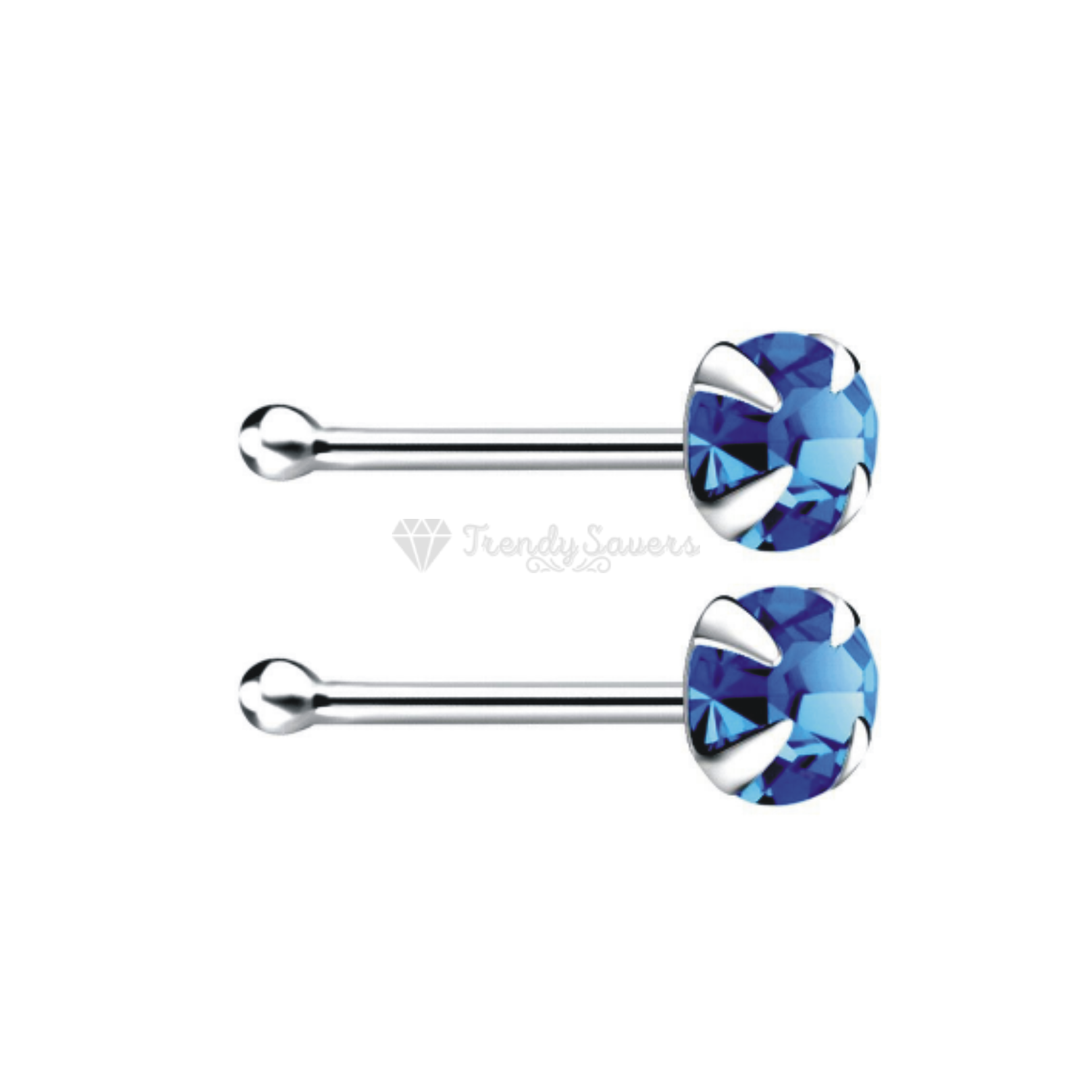 Blue Crystal Stone Nostril Stud Ring 2MM Tiny Round Nose Piercing Unisex Jewelry
