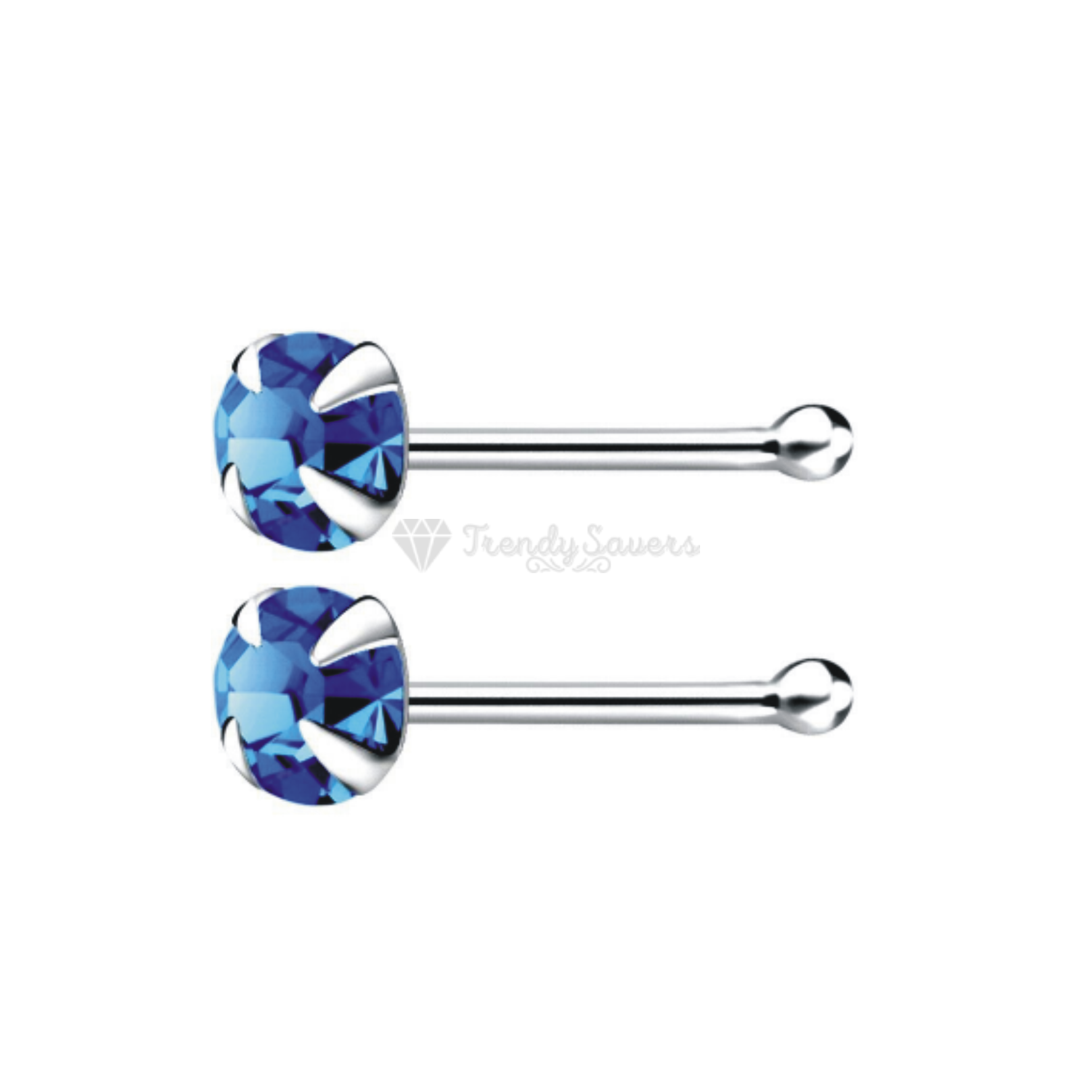 Blue Crystal Stone Nostril Stud Ring 2MM Tiny Round Nose Piercing Unisex Jewelry