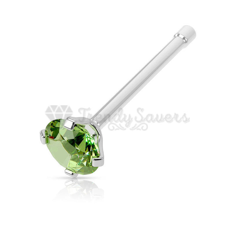 Sparkly 2MM Green Round Crystal Sterling Silver Nose Ring Hoop Stud Piercing Pin