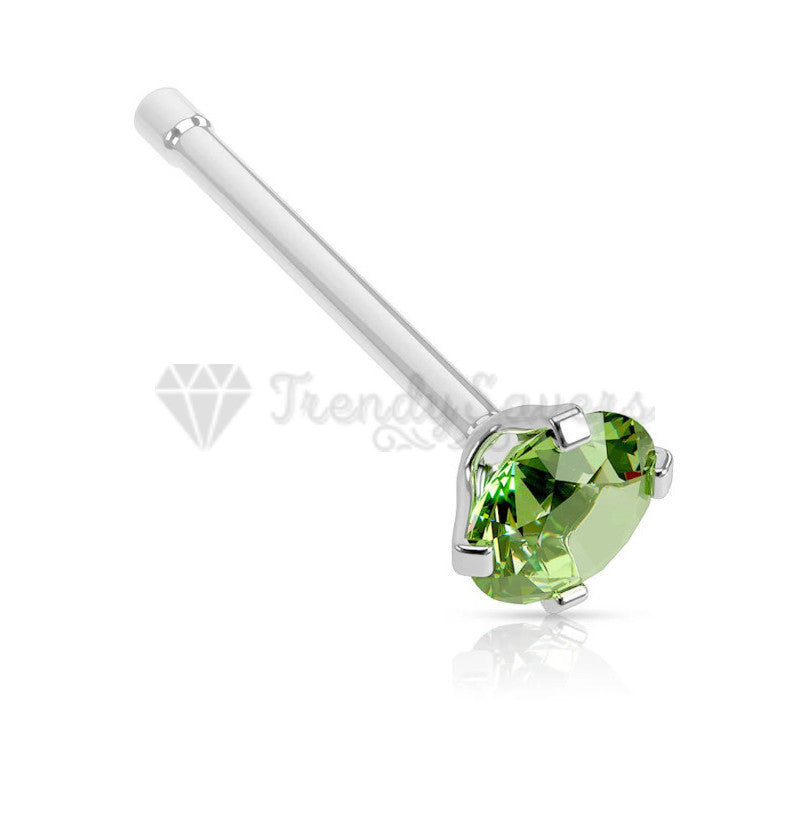 Sparkly 2MM Green Round Crystal Sterling Silver Nose Ring Hoop Stud Piercing Pin