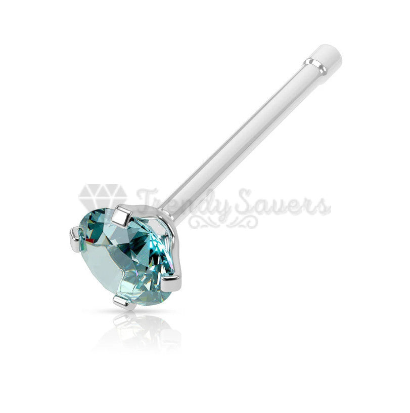 3MM Sky Blue Round Cut Cubic Zirconia Nose Piercing Hoop Stud Ring Bar Jewelry