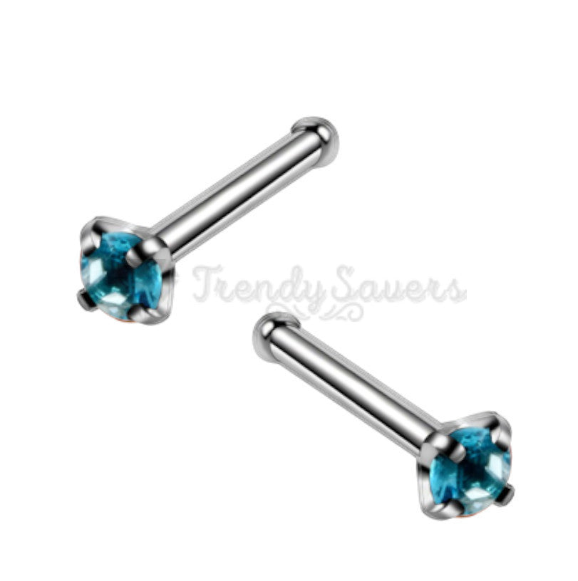 3MM Sky Blue Round Cut Cubic Zirconia Nose Piercing Hoop Stud Ring Bar Jewelry