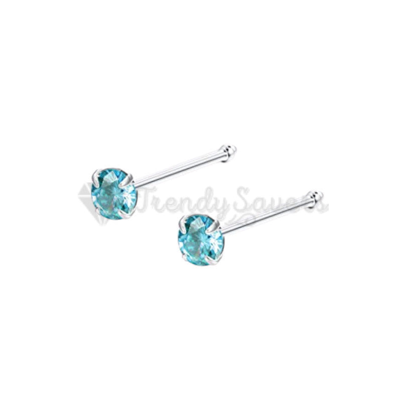 3MM Sky Blue Round Cut Cubic Zirconia Nose Piercing Hoop Stud Ring Bar Jewelry