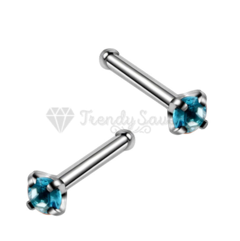 3MM Sky Blue Round Cut Cubic Zirconia Nose Piercing Hoop Stud Ring Bar Jewelry