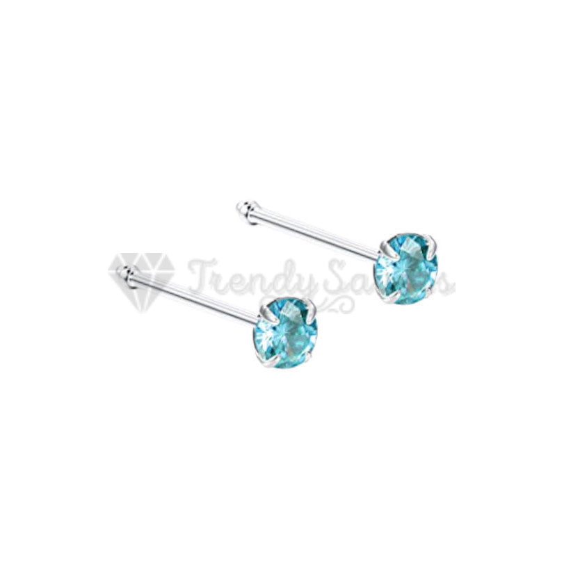 3MM Sky Blue Round Cut Cubic Zirconia Nose Piercing Hoop Stud Ring Bar Jewelry