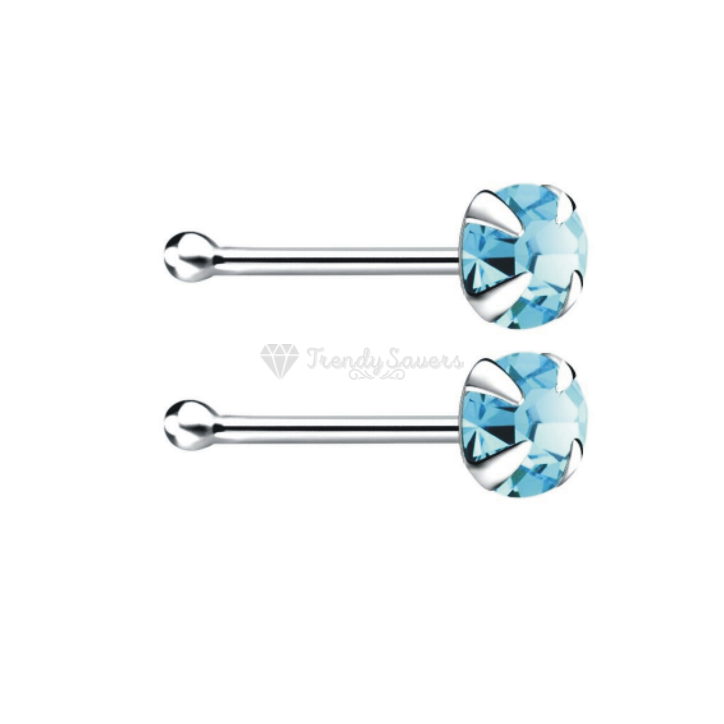 3MM Sky Blue Round Cut Cubic Zirconia Nose Piercing Hoop Stud Ring Bar Jewelry