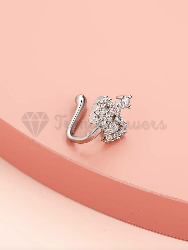 Silver Plated Cubic Zirconia CZ Non Piercing Nose Ring Crown Cuff Body Piercing