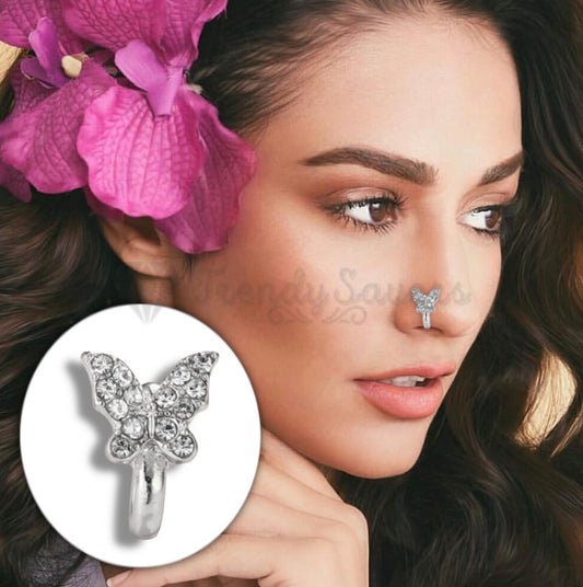 1pc Sterling Silver Filled Fake Non Piercing Butterfly Clip On Nose Ring Cuffs