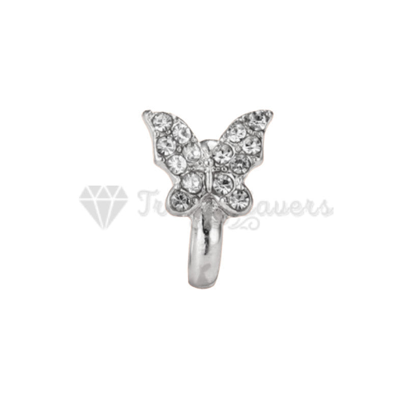 1pc Sterling Silver Filled Fake Non Piercing Butterfly Clip On Nose Ring Cuffs