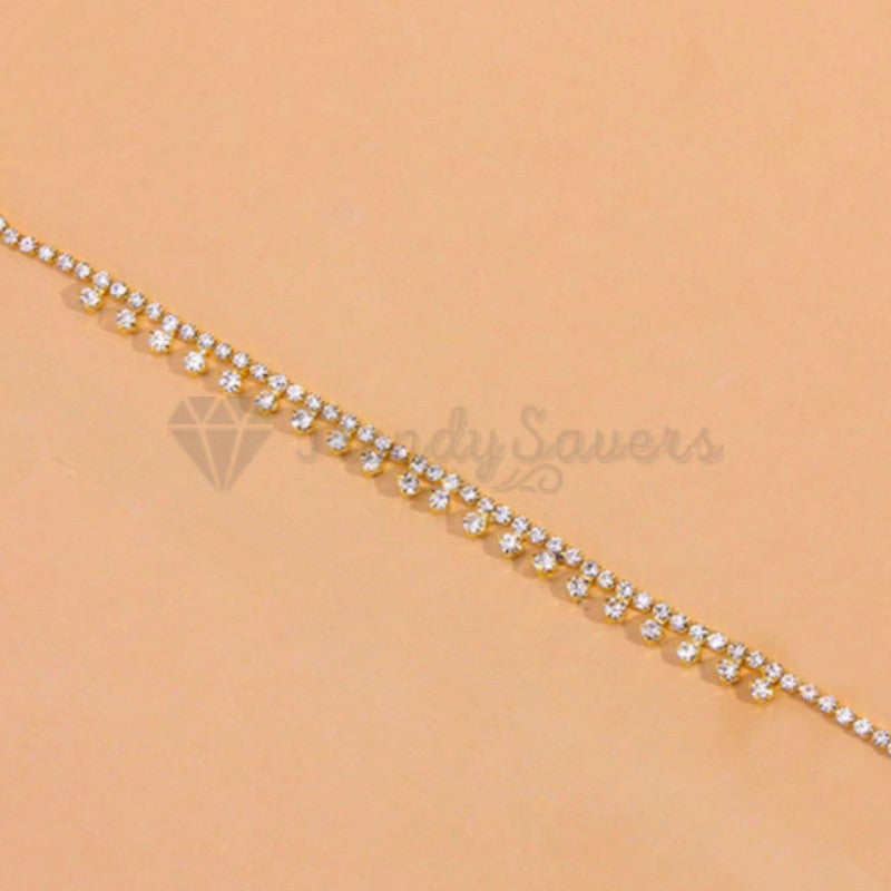 Gold Plated Sterling Silver CZ Crystals Inlaid Ankle Bracelet Boho Foot Anklet