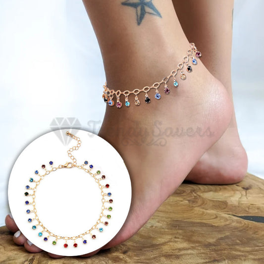 Womens Round Anklet Bracelet Gold Plated Crystal Ankle Charm Chain Foot Jewelry