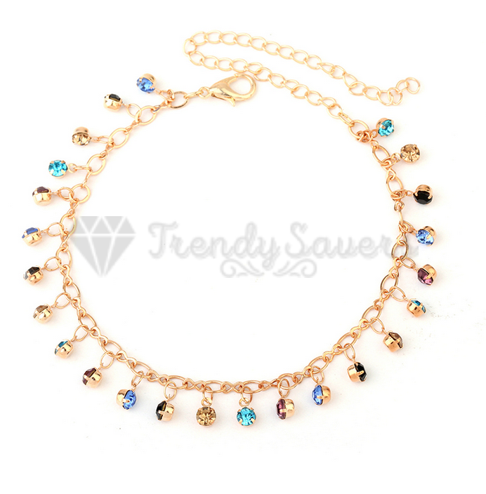 Womens Round Anklet Bracelet Gold Plated Crystal Ankle Charm Chain Foot Jewelry