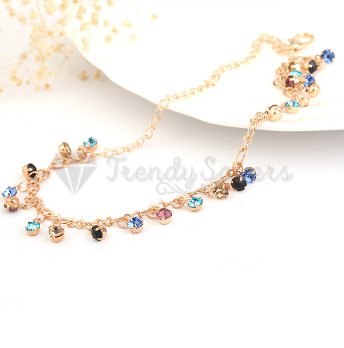 Womens Round Anklet Bracelet Gold Plated Crystal Ankle Charm Chain Foot Jewelry