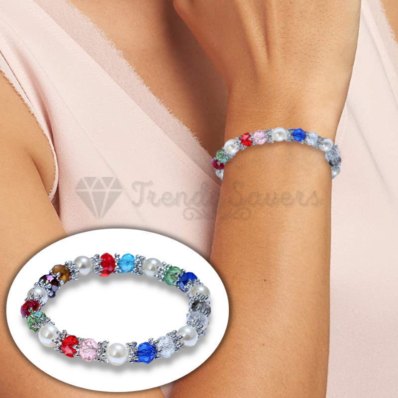925 Sterling Silver Elastic Bangle Charm Linked Bracelet Womens Ladies Jewellery