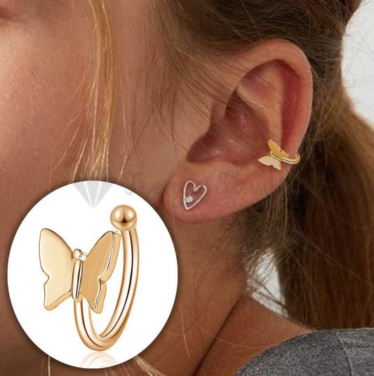 Butterfly Shape Helix Cartilage Ear Ring Cuff Non Piercing Surgical Steel Gold