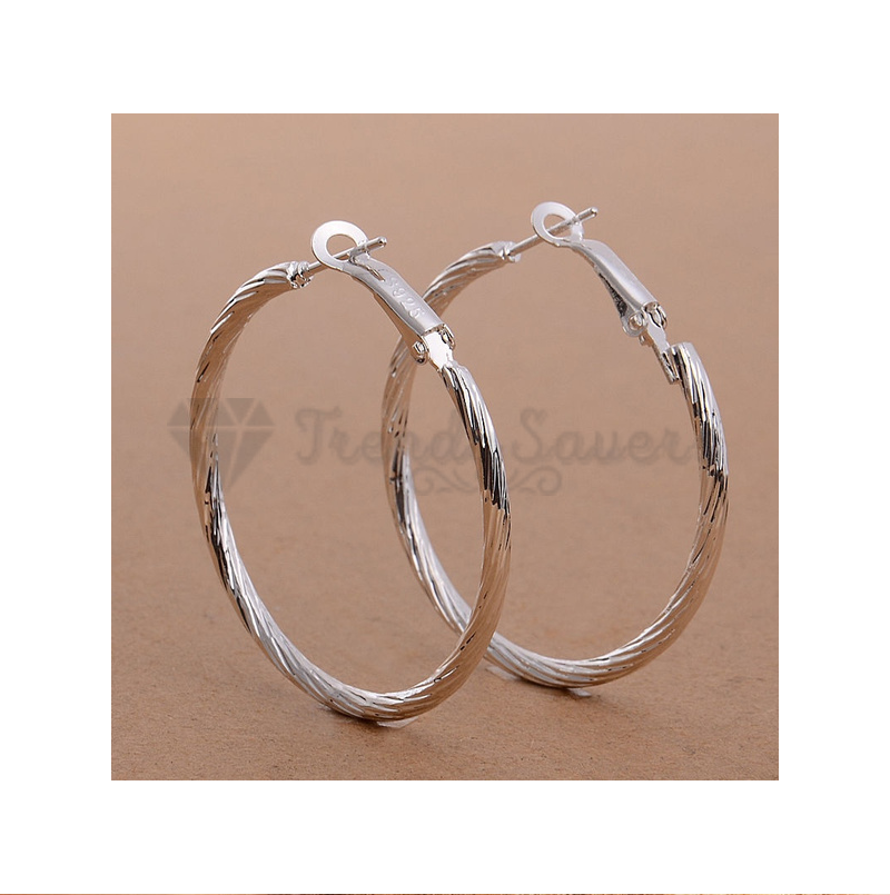 Silver Diamond Cut Rope Twisted Braided Hoop Dangle Drop Gold Plated Earrings