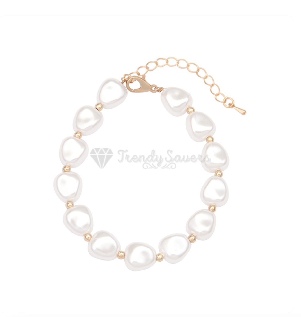 18K Gold Plated Plain White Irregular Pearl Beads Bracelet Handmade Gift Jewelry
