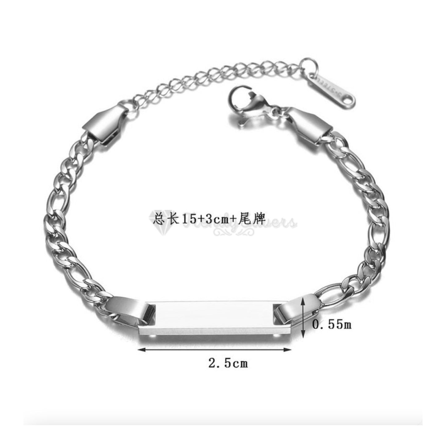 Adjustable Chain Figaro Linked Charm Bracelet Bar Silver Womens Jewellery Gift