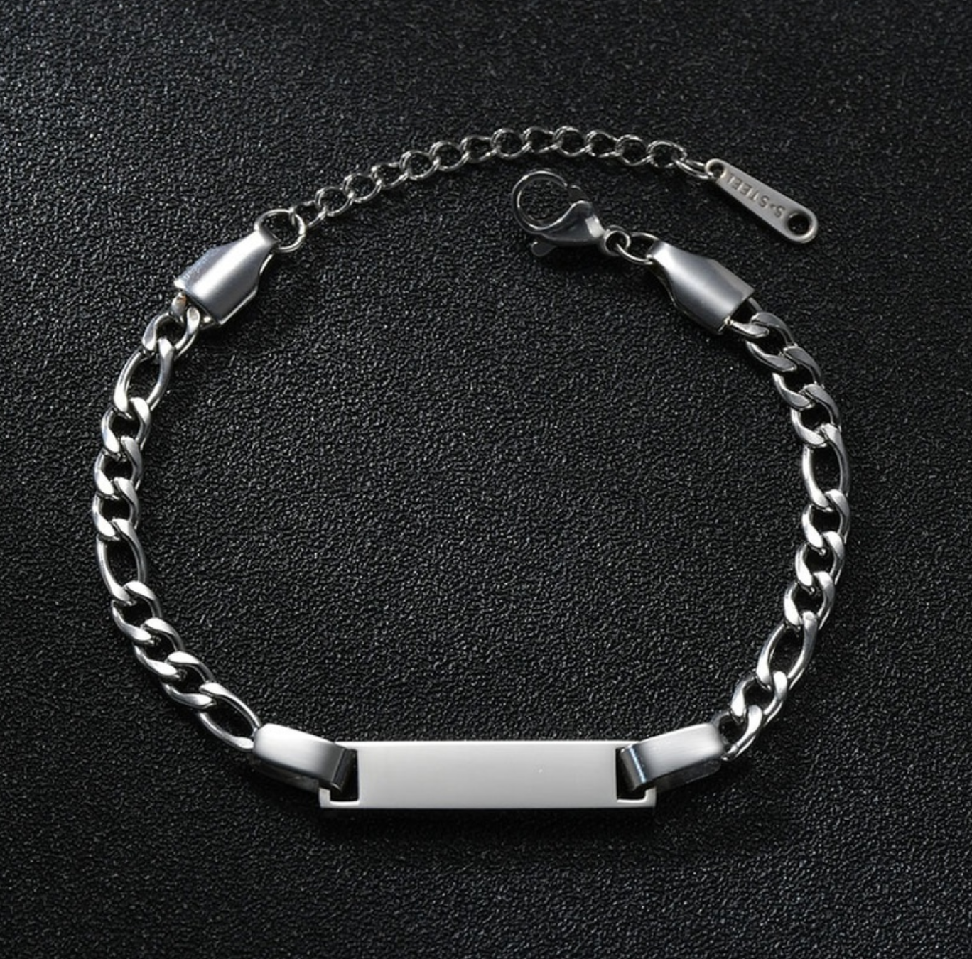 Adjustable Chain Figaro Linked Charm Bracelet Bar Silver Womens Jewellery Gift