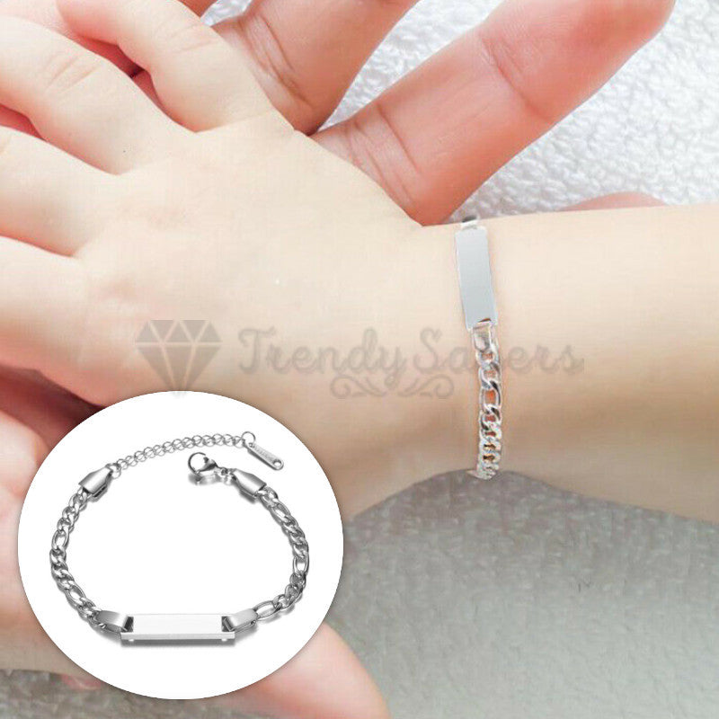 Adjustable Chain Figaro Linked Charm Bracelet Bar Silver Womens Jewellery Gift