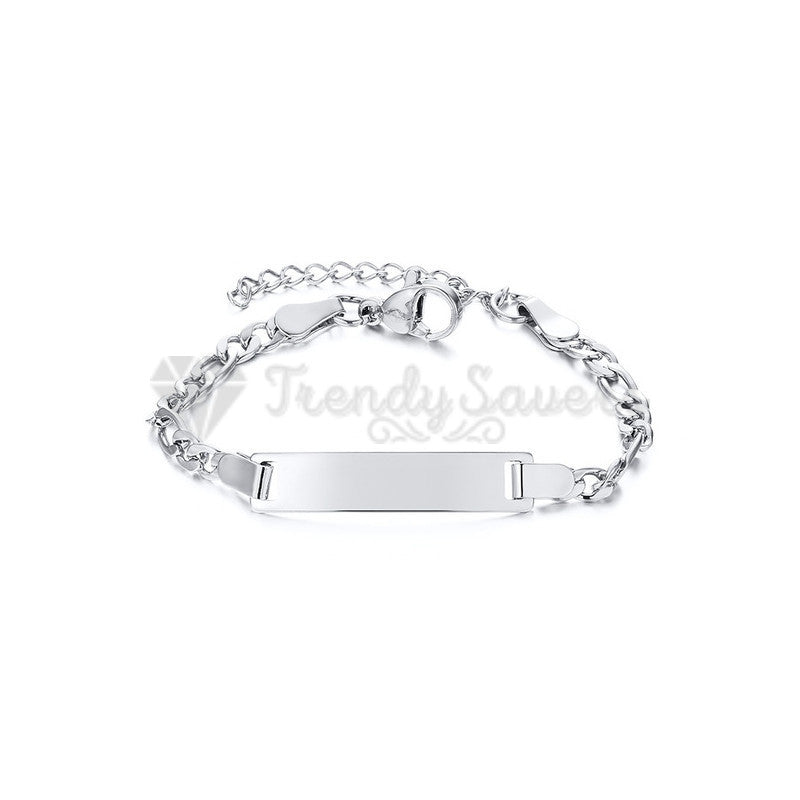 Adjustable Chain Figaro Linked Charm Bracelet Bar Silver Womens Jewellery Gift
