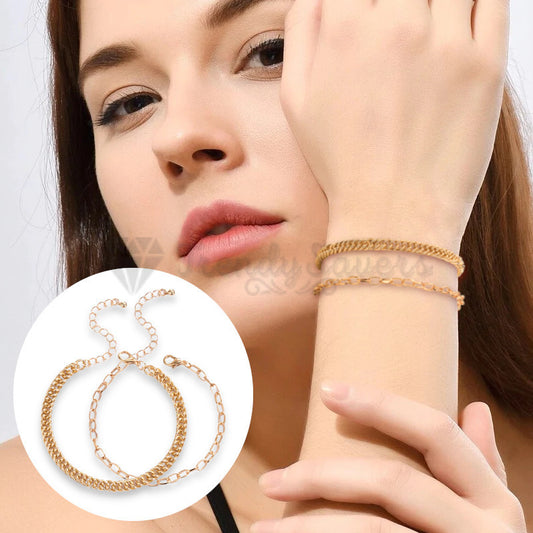 Classic Gold Plated Cable Curb Cuban Chain Bracelet Multi Layer Womens Jewellery