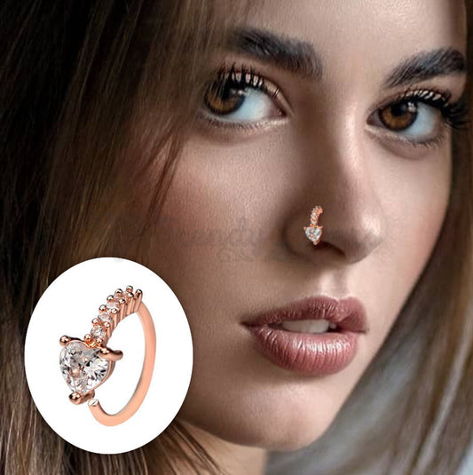 Surgical Steel Piercing Nose Ring Hoop Crystal Heart Cartilage Helix Stud 1pc