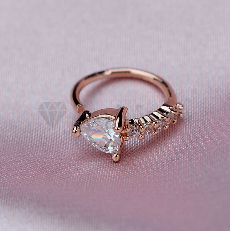 Surgical Steel Piercing Nose Ring Hoop Crystal Heart Cartilage Helix Stud 1pc
