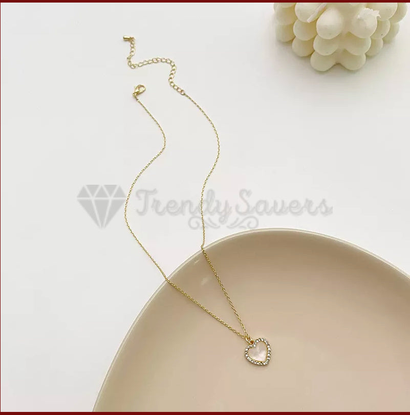18K Real Gold Plated Cubic Zircon Heart Charm Pendant Necklace Adjustable Chain