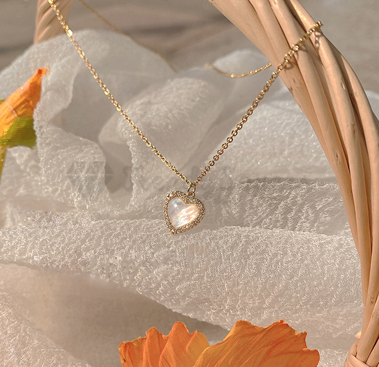 18K Real Gold Plated Cubic Zircon Heart Charm Pendant Necklace Adjustable Chain