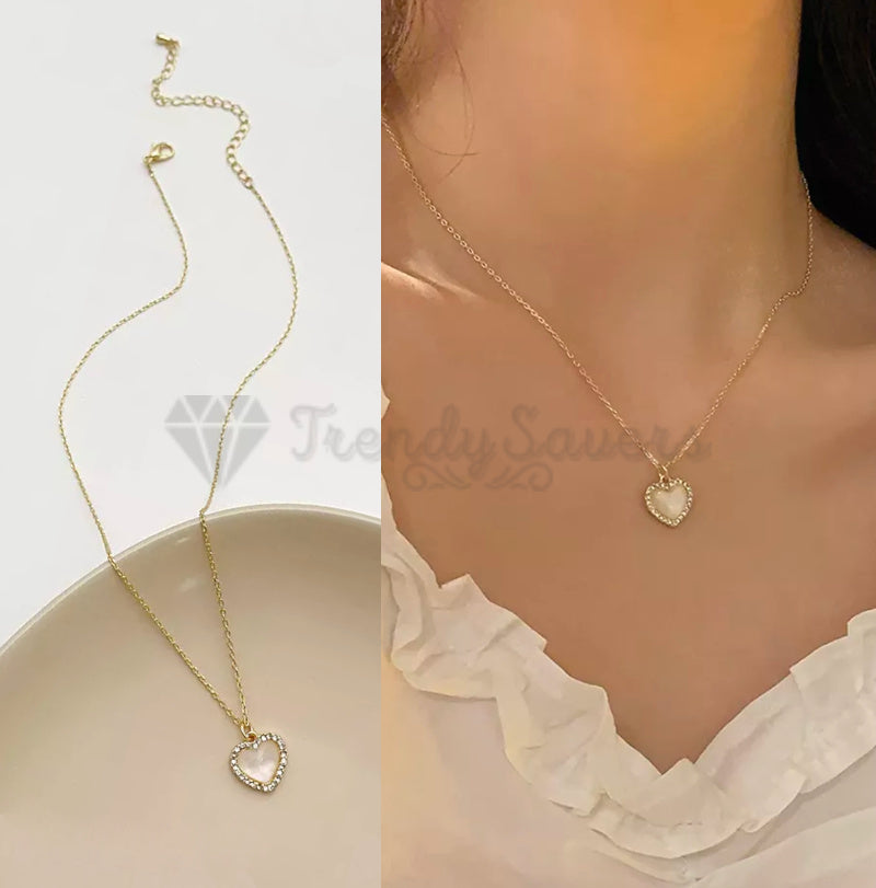 18K Real Gold Plated Cubic Zircon Heart Charm Pendant Necklace Adjustable Chain